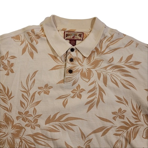 Caribbean Joe Polo Shirt Men L Tan Floral Cotton Hawaiian Resort Casual Vacation - Picture 2 of 8